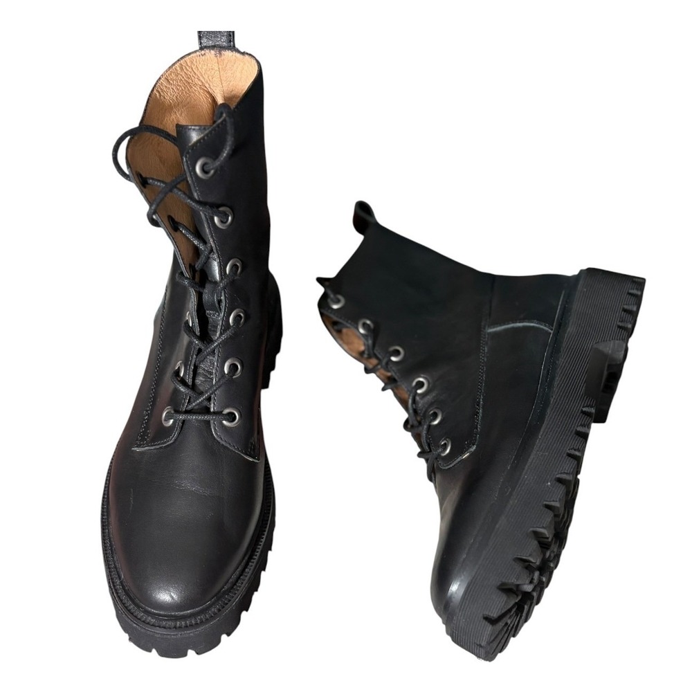 Madewell Rayna‎ Black Leather Combat Lug Sole Hiker Boots sz 9.5 NEW